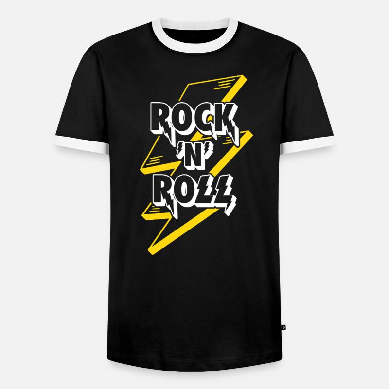 Rock'N'Roll Text Logo With Lightning - Men's Ringer Shirt - black/white