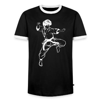 Karate Junge Skizze - Männer Kontrast-T-Shirt - Schwarz/Weiß - Vorne - AI Model Female 172 light (172cm) & AI Model Male 178 light (178cm)