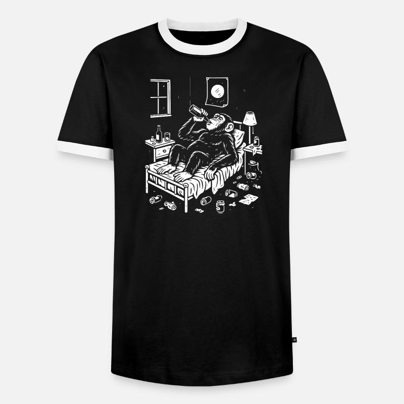 Bedtime Monkey Drinking Nightcap - Men's Ringer Shirt - black/white