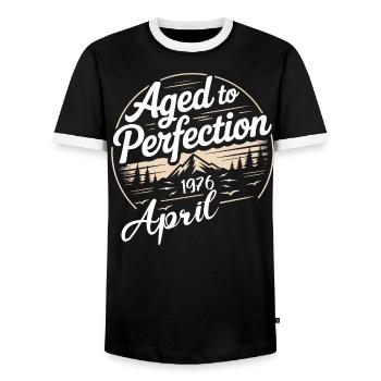 April 1976 birthday april 1976 - Men's Ringer Shirt - black/white - Front - AI Model Female 172 light (172cm) & AI Model Male 178 light (178cm)