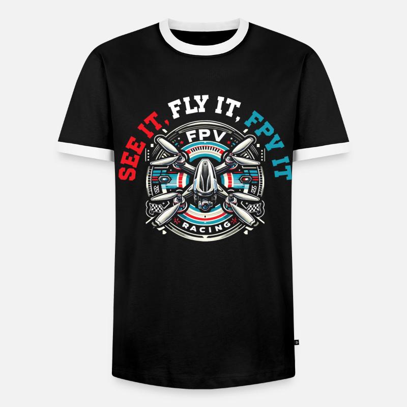 FPV drone pilot, remote control - Men's Ringer Shirt - black/white