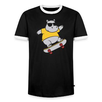 Cooles Nilpferd Skater Skateboard Vektor - Männer Kontrast-T-Shirt - Schwarz/Weiß - Vorne - AI Model Female 172 light (172cm) & AI Model Male 178 light (178cm)