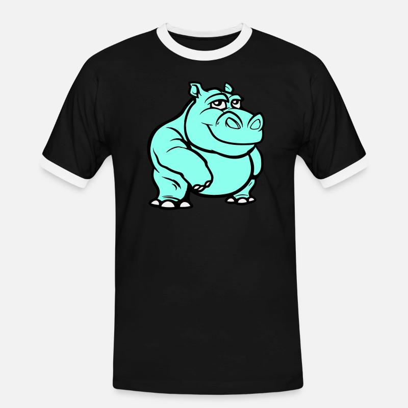 Nilpferd Comic - Männer Kontrast-T-Shirt - Schwarz/Weiß