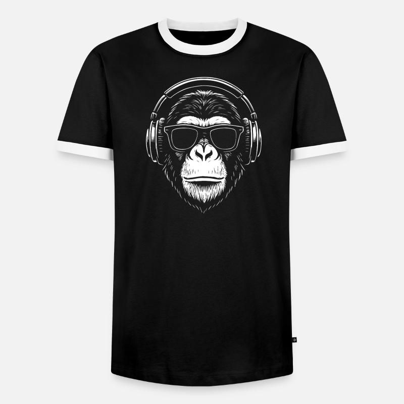 Monkey DJ Kopfhörer Silhouette - Männer Kontrast-T-Shirt - Schwarz/Weiß