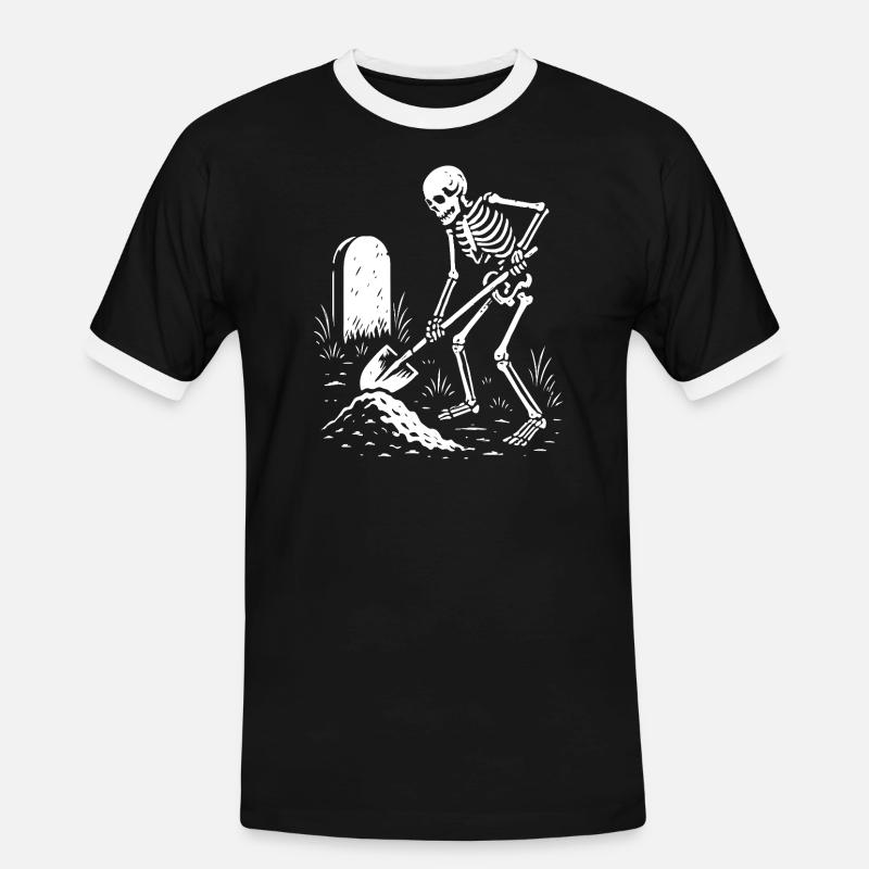 Skeleton Digging in Graveyard - Men's Ringer Shirt - black/white