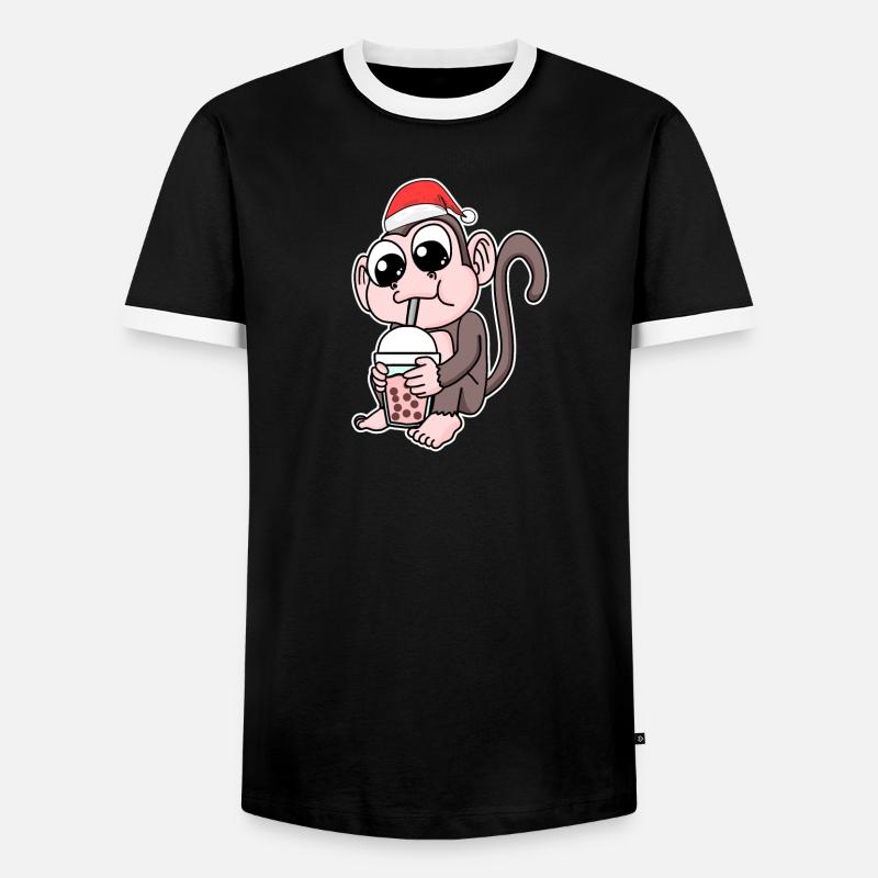 Monkey Christmas Bubble Tea - Men's Ringer Shirt - black/white