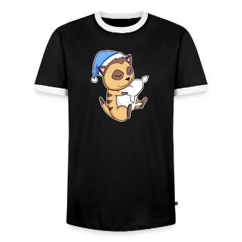 Suricate avec oreiller et bonnet somnolent - T-shirt contrasté Homme - noir/blanc - Devant - AI Model Female 172 light (172cm) & AI Model Male 178 light (178cm)