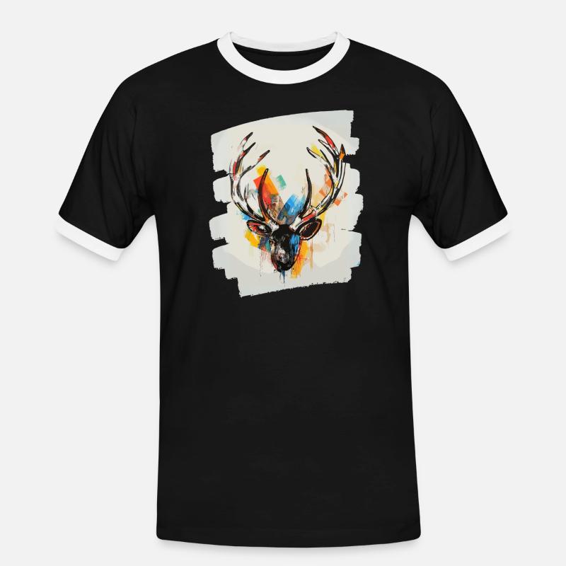 Deer with antlers - Men's Ringer Shirt - black/white