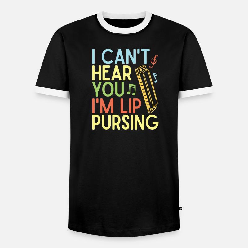 Funny Harmonica Player Lip Pursing Harmonica - Men's Ringer Shirt - black/white