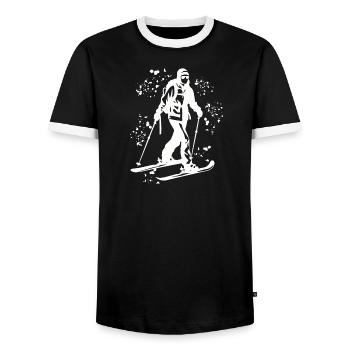 Alpine skier Winter sports Ski touring - Men's Ringer Shirt - black/white - Front - AI Model Female 172 light (172cm) & AI Model Male 178 light (178cm)