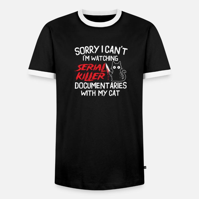 Serial Killer Docs mit Cat schauen - Männer Kontrast-T-Shirt - Schwarz/Weiß