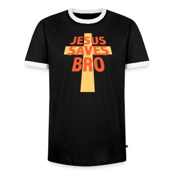 Jésus sauve un frère Dicton religieux drôle Logo de la foi - T-shirt contrasté Homme - noir/blanc - Devant - AI Model Female 172 light (172cm) & AI Model Male 178 light (178cm)