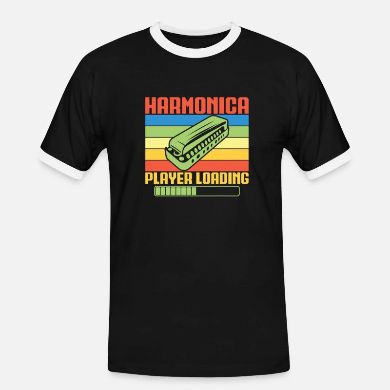 Funny Harmonica Player Loading Harmonica - Männer Kontrast-T-Shirt - Schwarz/Weiß
