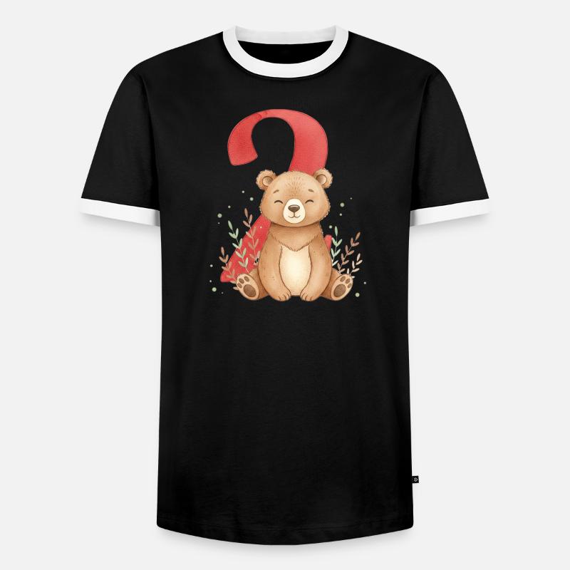 Cuddly bear with number 2 - Men's Ringer Shirt - black/white