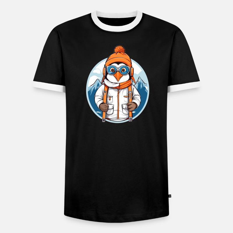 Cute penguin with wool hat - Men's Ringer Shirt - black/white