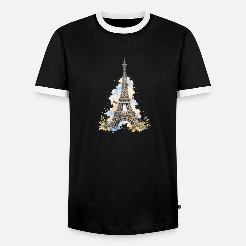 Wasserfarbe Eiffelturm Impression - Männer Kontrast-T-Shirt - Schwarz/Weiß