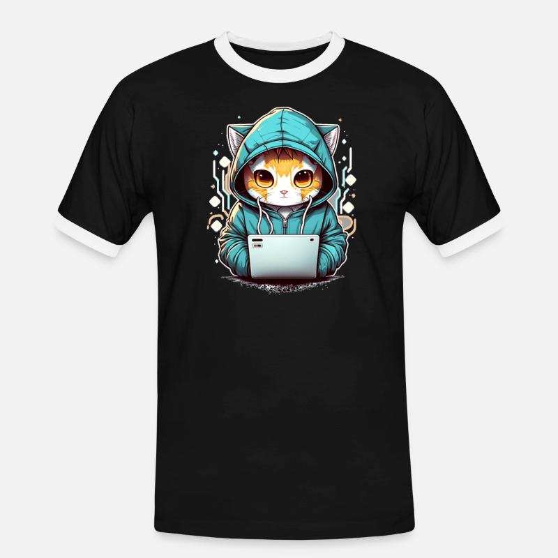 Coding cat - Men's Ringer Shirt - black/white