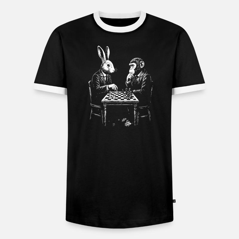 Rabbit and Monkey Chess Duel - Men's Ringer Shirt - black/white