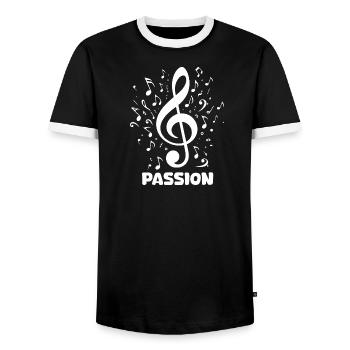 PASSION clef music design - Men's Ringer Shirt - black/white - Front - AI Model Female 172 light (172cm) & AI Model Male 178 light (178cm)