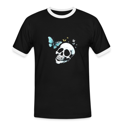 Totenkopf mit Schmetterling - Männer Kontrast-T-Shirt