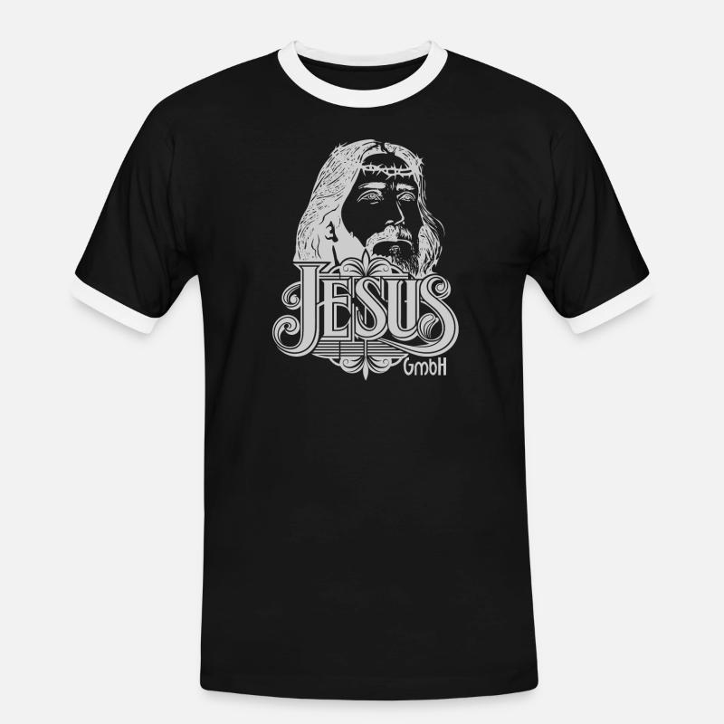Jesus Kopf hellgrau - Männer Kontrast-T-Shirt - Schwarz/Weiß
