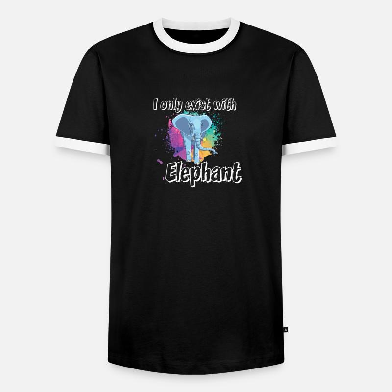 I only exist with elephant - Men's Ringer Shirt - black/white