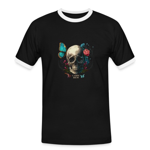 carpe diem - Totenkopf, Schmetterling, Blumen - Männer Kontrast-T-Shirt