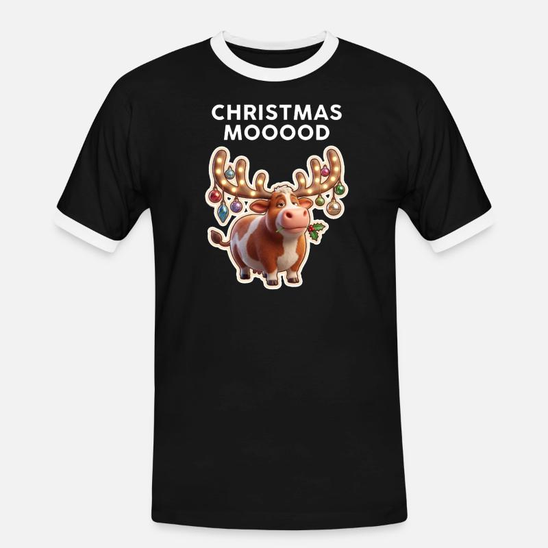 Weihnachtskuh mit Leuchtornamenten - Männer Kontrast-T-Shirt - Schwarz/Weiß