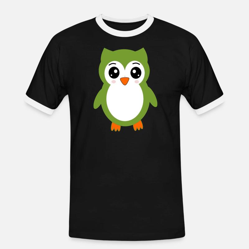 Eule grüne Eule - Männer Kontrast-T-Shirt - Schwarz/Weiß
