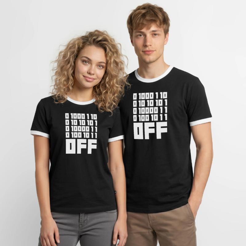 Binary Code F**k OFF – Humour Nerd & Geek Code T-shirt contrasté Homme