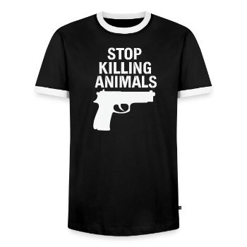 Stop Animal Murder – Chemise statement - T-shirt contrasté Homme - noir/blanc - Devant - AI Model Female 172 light (172cm) & AI Model Male 178 light (178cm)