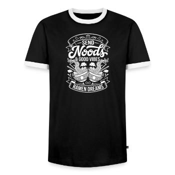 Send Noods & Ramen Dreams - Men's Ringer Shirt - black/white - Front - AI Model Female 172 light (172cm) & AI Model Male 178 light (178cm)