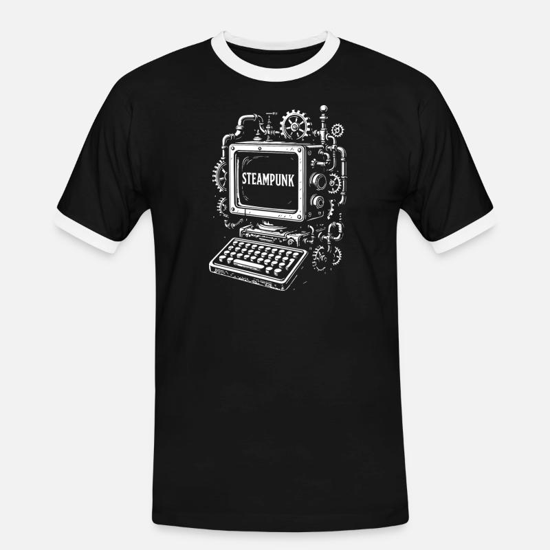Steampunk Computer Gearwork - Men's Ringer Shirt - black/white