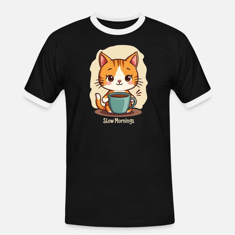 Langsame Morgenkatze mit Kaffee - Männer Kontrast-T-Shirt - Schwarz/Weiß