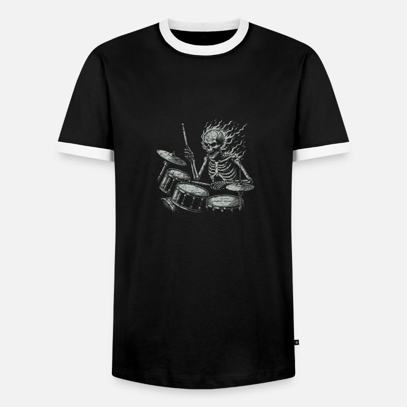 Drummer Skull Skelett am Drumset - Männer Kontrast-T-Shirt - Schwarz/Weiß