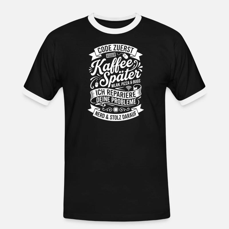 Code First Coffee Later - Men's Ringer Shirt - black/white