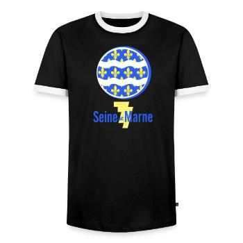 Logo Seine et Marne 77 - Men's Ringer Shirt - black/white - Front - AI Model Female 172 light (172cm) & AI Model Male 178 light (178cm)