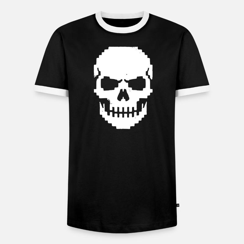 Pixel Schädel Kiefer 8-Bit - Männer Kontrast-T-Shirt - Schwarz/Weiß