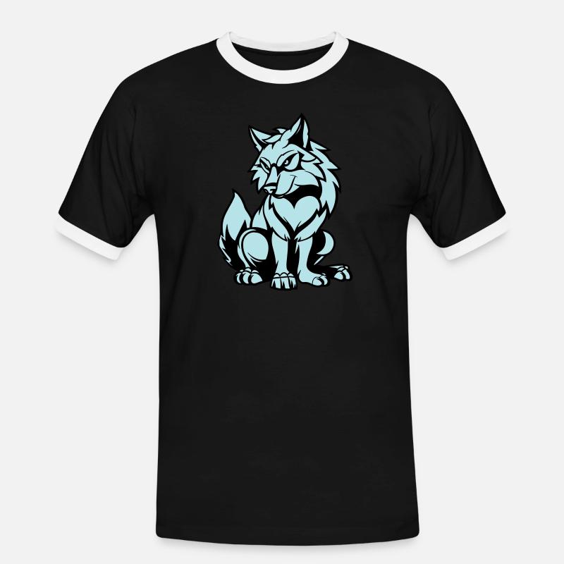wolf comic tier - Männer Kontrast-T-Shirt - Schwarz/Weiß