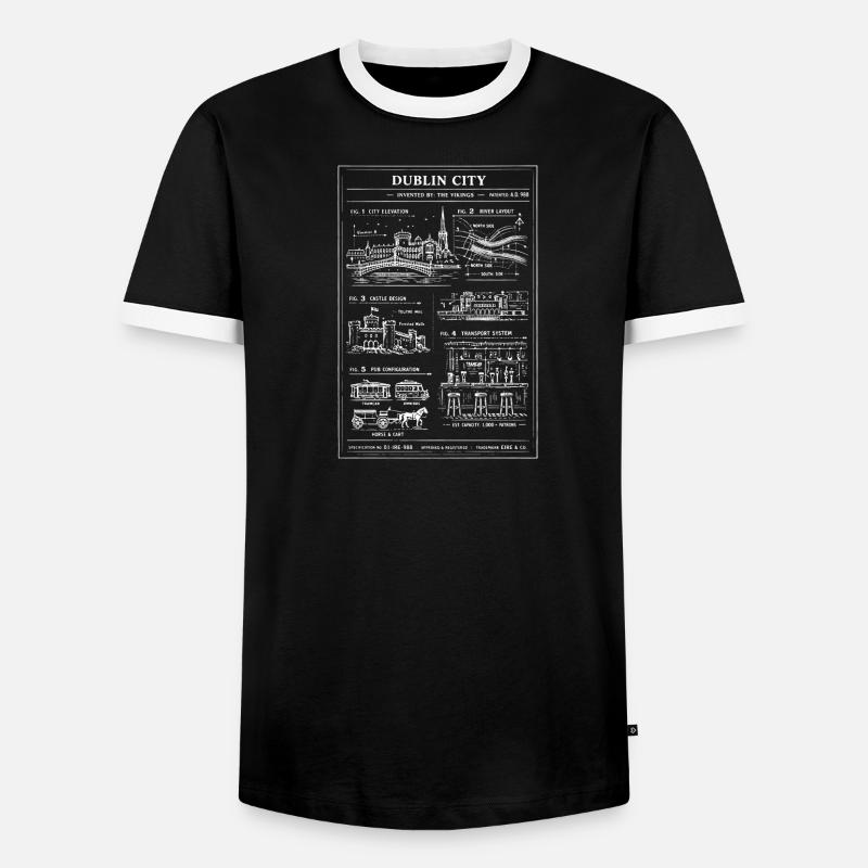 Dubliner Skyline-Bauplan - Männer Kontrast-T-Shirt - Schwarz/Weiß