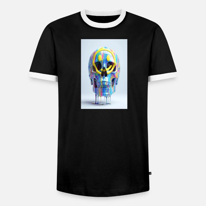 Psychedelic Skull with Smile Goggles - Men's Ringer Shirt - black/white