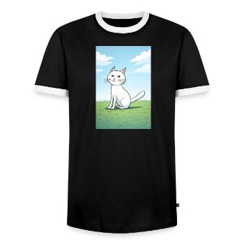 Weiße Katze mit frechen Blick - Männer Kontrast-T-Shirt - Schwarz/Weiß - Vorne - AI Model Female 172 light (172cm) & AI Model Male 178 light (178cm)