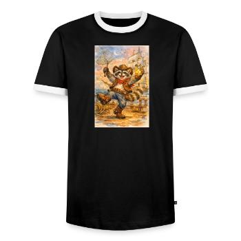 Raccoon cowboy with firefly jar - Men's Ringer Shirt - black/white - Front - AI Model Female 172 light (172cm) & AI Model Male 178 light (178cm)