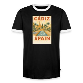 Cadix, Espagne – Plaza des affiches de voyage aquarelle - T-shirt contrasté Homme - noir/blanc - Devant - AI Model Female 172 light (172cm) & AI Model Male 178 light (178cm)