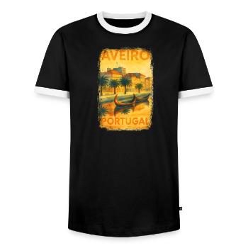 Aveiro, Portugal – Affiche aquarelle Moliceiros - T-shirt contrasté Homme - noir/blanc - Devant - AI Model Female 172 light (172cm) & AI Model Male 178 light (178cm)