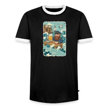 Dernier pub de la mer du Nord - T-shirt contrasté Homme - noir/blanc - Devant - AI Model Female 172 light (172cm) & AI Model Male 178 light (178cm)