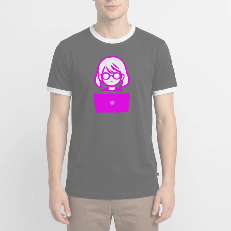 Frau mit Computer Programmierer Coder Männer Kontrast-T-Shirt