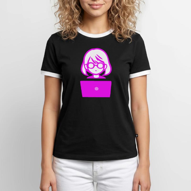 Frau mit Computer Programmierer Coder Männer Kontrast-T-Shirt