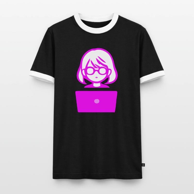 Frau mit Computer Programmierer Coder Männer Kontrast-T-Shirt