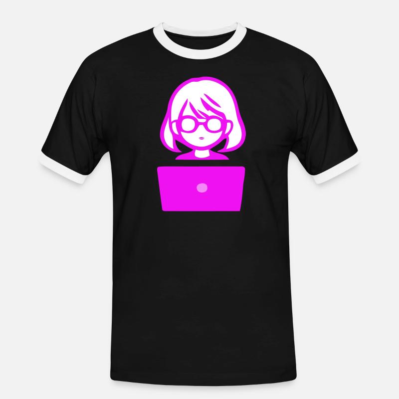 Woman with Computer Programmer Coder - Men's Ringer Shirt - black/white